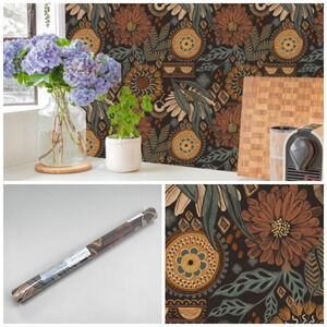NEW Boho Dark Vintage Floral Botanical Peel & Stick Wallpaper 17.7" x 9.8' Roll
